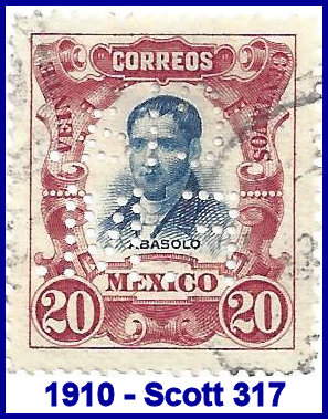 Ferrocarril Mexicano 1910 perfin